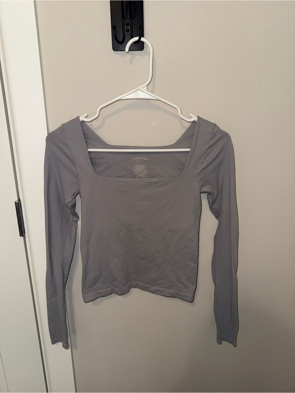 Free People Intimately Long Sleeve Square Neck Top in Gray - Built in Bra